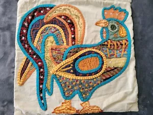 Set Kissenbezüge 18x18 Americana Folk Hahn Stickerei Boho Country Patchwork - Bild 1 von 7
