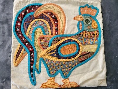 NEW Set Pillow Covers 18x18 Cottagecore Folk Rooster Embroidery Boho Patchwork  - Image 1 of 4