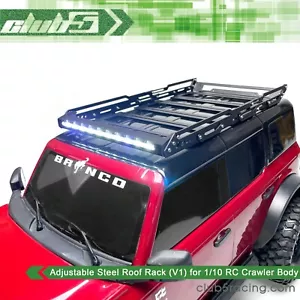 Adjustable Steel Roof Rack w/ Integrated LED Light Bar (V1)for TRX-4 2021 Bronco - Picture 1 of 10