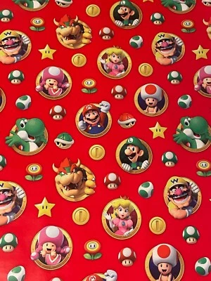 Super Mario Brothers Luigi Peaches Christmas Gift Wrapping Paper 2 Yards FOLDED - Image 1 of 2