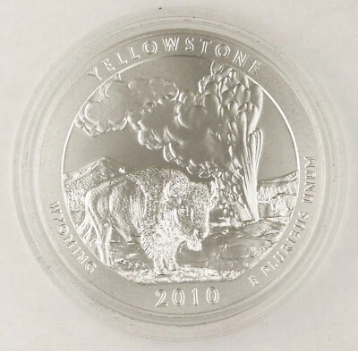 2010 P Yellow stone America the Beautiful 5 oz Silver Coin NP2 Collector Version - Image 1 of 4