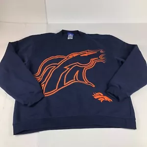 2000s Reebok Denver Broncos Sweater Mens Medium Blue Orange Big Graphic Crewneck - Picture 1 of 12