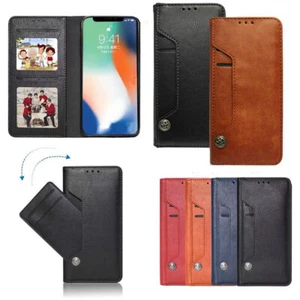 Card Holder Case For iPhone 16 15 Pro 14 13 12 XR 8 7 Leather Wallet Phone Cover - Picture 1 of 26