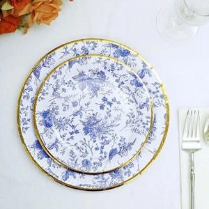 25 White 7 in Round Disposable Paper PLATES Blue Floral Design Party Decorations - Picture 1 of 9
