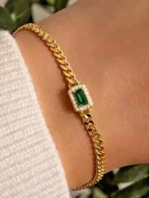 Brazalete tenis cadena carbono Miami esmeralda simulada de 7 quilates chapado en oro amarillo de 14 quilates Foto 1 de 3