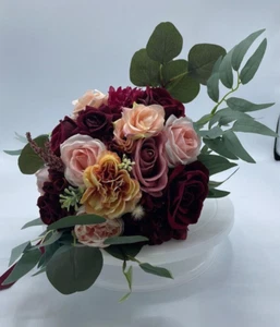 Gently Used Burgundy And Blush Rosebud Bridal Bouquet Wedding Bride Faux Flowers - Picture 1 of 4