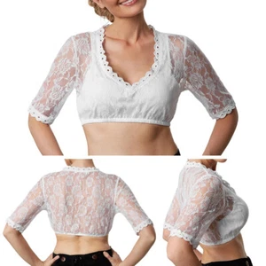 Dirndlbluse Spitze Trachten Oktoberfest Bluse Spitzenbluse kurz Wiesn weiß neu - Bild 1 von 12