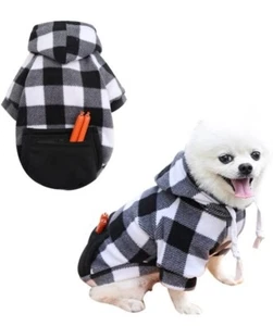 Plaid Dog Hoodie,Dogs Winter Coat Sweatshirt Sweater Outfit with Hat & Pocket - Picture 1 of 5