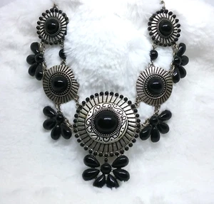 ZAD Necklace Large Silver Metal Round Faceted Disc with Black Glass Bead - Picture 1 of 19