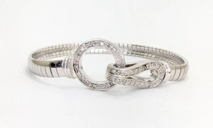 Sterling Silver 925 Diamond Accent Clasp Omega 7.5" Bracelet O1211 - Picture 1 of 8