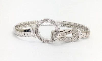 Браслет-застежка из стерлингового серебра 925 пробы с бриллиантовым акцентом Omega 7,5 дюйма O1211 - Изображение 1 из 4