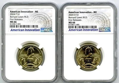 2024 P D MAINE BERNARD LOWN NGC MS66 AMERICAN INNOVATION DOLLAR MATCHED SET FR - Image 1 of 2