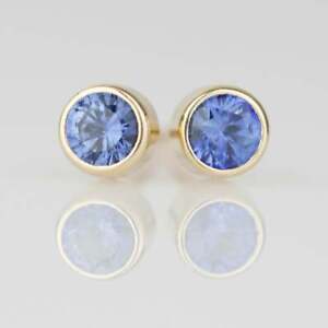 1.5CT Round Cut Simulated Blue Sapphire Stud Earrings 925 Silver Gold Plated