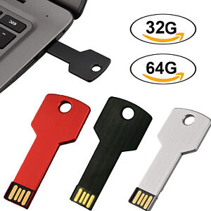 32GB 64GB Metal Key Shape USB Flash Drive Memory Stick Thumb Pen Drive Storage