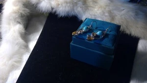 Orecchini Vintage Citrino Turchese Argento Sterling Estate Gioielli - Foto 1 di 3