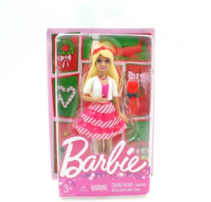 Barbie Holiday Mini Figure w/ Candy Cane Stripe Dress 4" Doll Stocking Stuffer - Picture 1 of 3