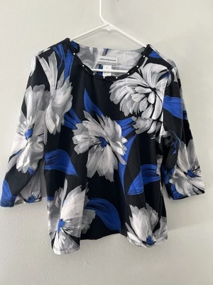 Женский топ Alfred Dunner с цветочным рисунком черный/синий/серебристый/серый размер PL - Изображение 1 из 3