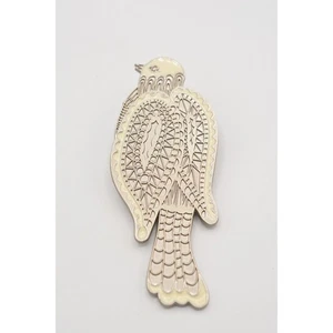 Neiman Marcus Parrot Bird Silver Enamel Scarf Clip White Barrette Signed BinJ - Picture 1 of 12