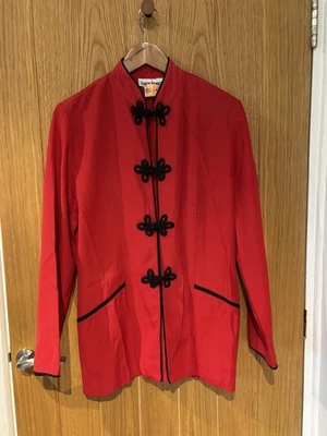 Vintage Francine Browner Red Chinese Style Jacket Black  Trim Size M Made In USA - Image 1 of 4