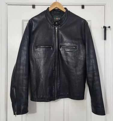Vintage J. Chaqueta de motociclista CREW Stockton Café Racer de cuero negro PEQUEÑA Foto 1 de 4