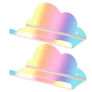 2Pcs Cloud Mini Shelf Iridescent Floating Shelves Acrylic Wall Mounted with S... - Picture 1 of 7