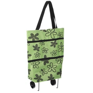 Folding Shopping Bag with Wheels 66lb Reusable Collapsible Grocery Cart, Green - Picture 1 of 6