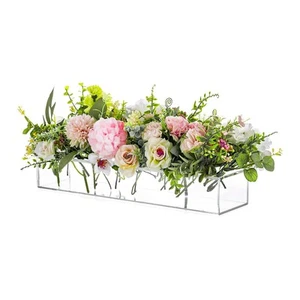 Rectangular Acrylic Vases for Centerpieces, 16 Inches Long Floral Vase with H... - Picture 1 of 7
