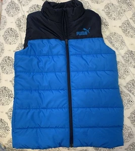 Puma Puffer Vest Boys Medium 10/12 Navy Blue / Royal Blue Full Zip excellent - Picture 1 of 6