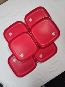 6 Vintage Tupperware Christmas Red Holiday Plates 1534-9 - Picture 1 of 4