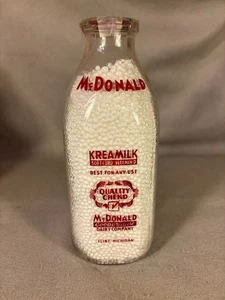 McDONALD COOPERATIVE DAIRY COMPANY Glass 1 Quart Milk Bottle, Flint, Michigan !! - Picture 1 of 2
