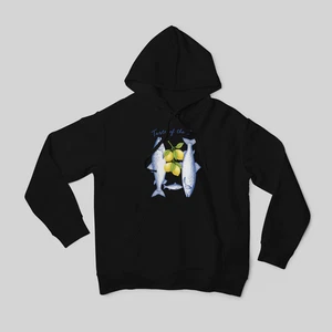 Taste of the Sea Hoodie Fish Lemon Art Graphic Unisex Pullover Sweatshirt Schwarz - Bild 1 von 5