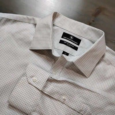Camisa Hart Schaffner Marx Para Hombre 17.5/34 XL Blanco Azul Rejilla Pima Algodón Sin Hierro  Foto 1 de 4