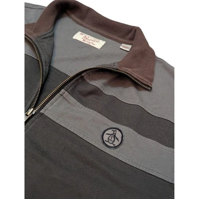 Original Penguin Jacket Men's L Gray Black Full Zip Track Cotton Blend Logo - Image 1 of 4