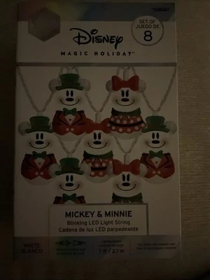 Disney 100 Magic Holiday Mickey & Minnie Set of 8 Blinking LED String Lights New - Image 1 of 3