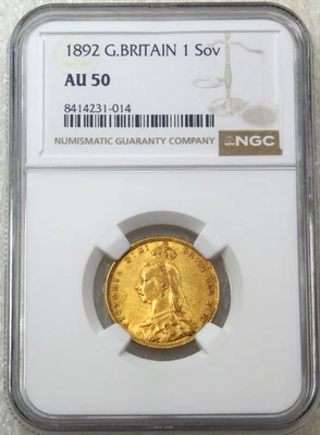 1892 Great Britain Gold Sovereign NGC AU50 Luster Just Graded New Holder #A190 - Image 1 of 4