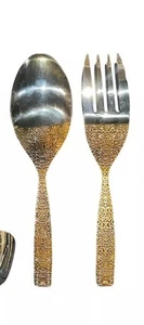 Gold Chrome Alessi Dressed Serving Fork & Spoon  BRAND NEW - Picture 1 of 22