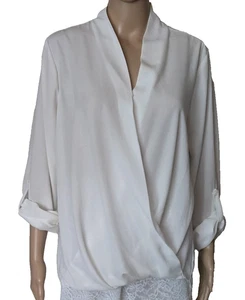 Pleione Elegante Para Mujer Top Envolvente Modestia A Presión Manga Larga con Pestaña Enrollable Blanco Talla XL - Imagen 1 de 6