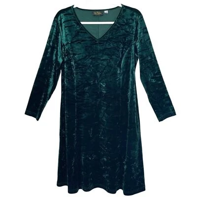 Bob Mackey Crushed Velvet Green Dress Size S Whimsigoth Witchycore V-Neck Pocket - Image 1 of 4