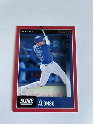 2020 Panini Chronicles Baseball Pete Alonso Score Red Parallel 64/100 #28 - Image 1 of 3