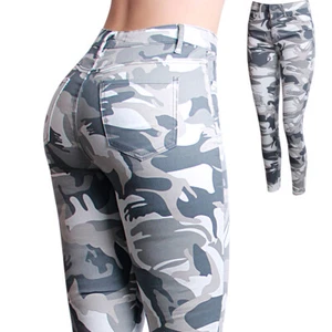 Damen Skinny Jeans Camouflage Hose Destroyed High Waist Slim Fit Stretch Fransen - Bild 1 von 9