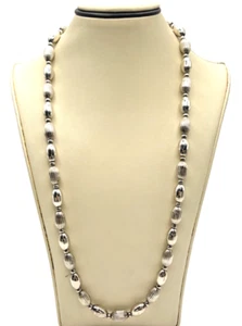 Sterling Silver 925 Grooved Bead Beaded Necklace 22" - Picture 1 of 4