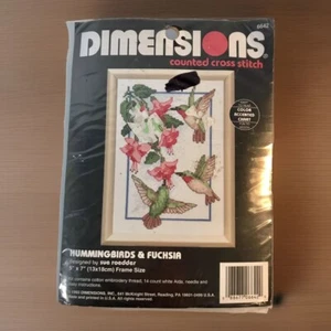 DIMENSIONS "HUMMINGBIRDS & FUCHSIA" 1993 Counted Cross Stitch Kit 5x7 # 6642 - Picture 1 of 9