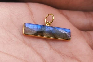 Natural Labradorite Pendant-IN Solid 18K Yellow Gold Charm for Necklace - Picture 1 of 4