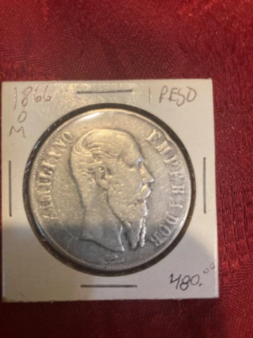 1866-Mo Mexico Empire Maximiliano Silver Peso Cover