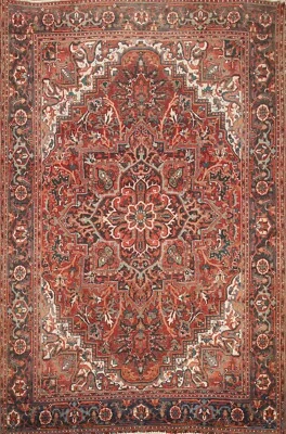 Alfombra tradicional floral vintage Heriz 7x10 pies Lana hecha a mano para salón Foto 1 de 4