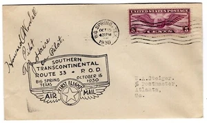 CAM 33E6 Flight Big Spring TX - Atlanta GA w/ Pilot Autographs ex Steiger 1930 - Picture 1 of 2