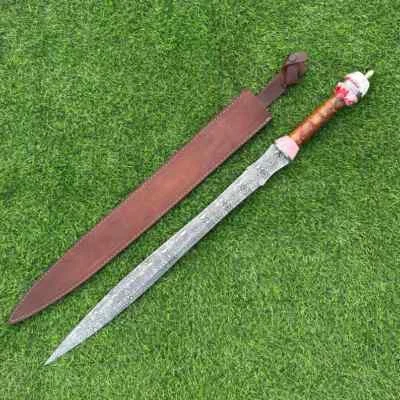 Espada histórica medieval Gladius romana hecha a mano de acero inoxidable con cubierta de cuero Foto 1 de 4