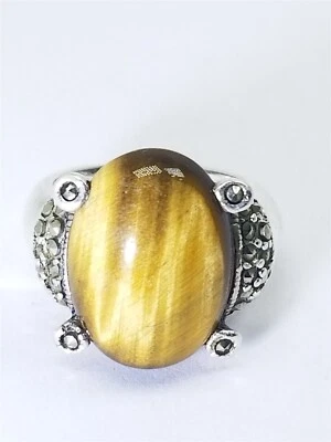 女士纯银 925 戒指带棕色宝石免运费! #81594 — 第 1/4 张图片