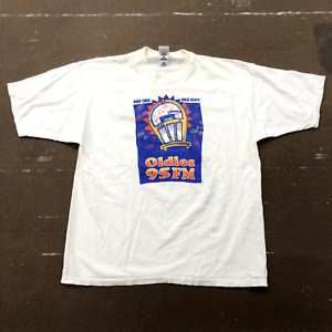 Vintage FOTL White Crew Neck Oldies 95 FM Graphic Print T Shirt Adult Size XL