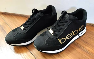 bebe Sneakers Shoes Size 7 black Gold Women's - Picture 1 of 5